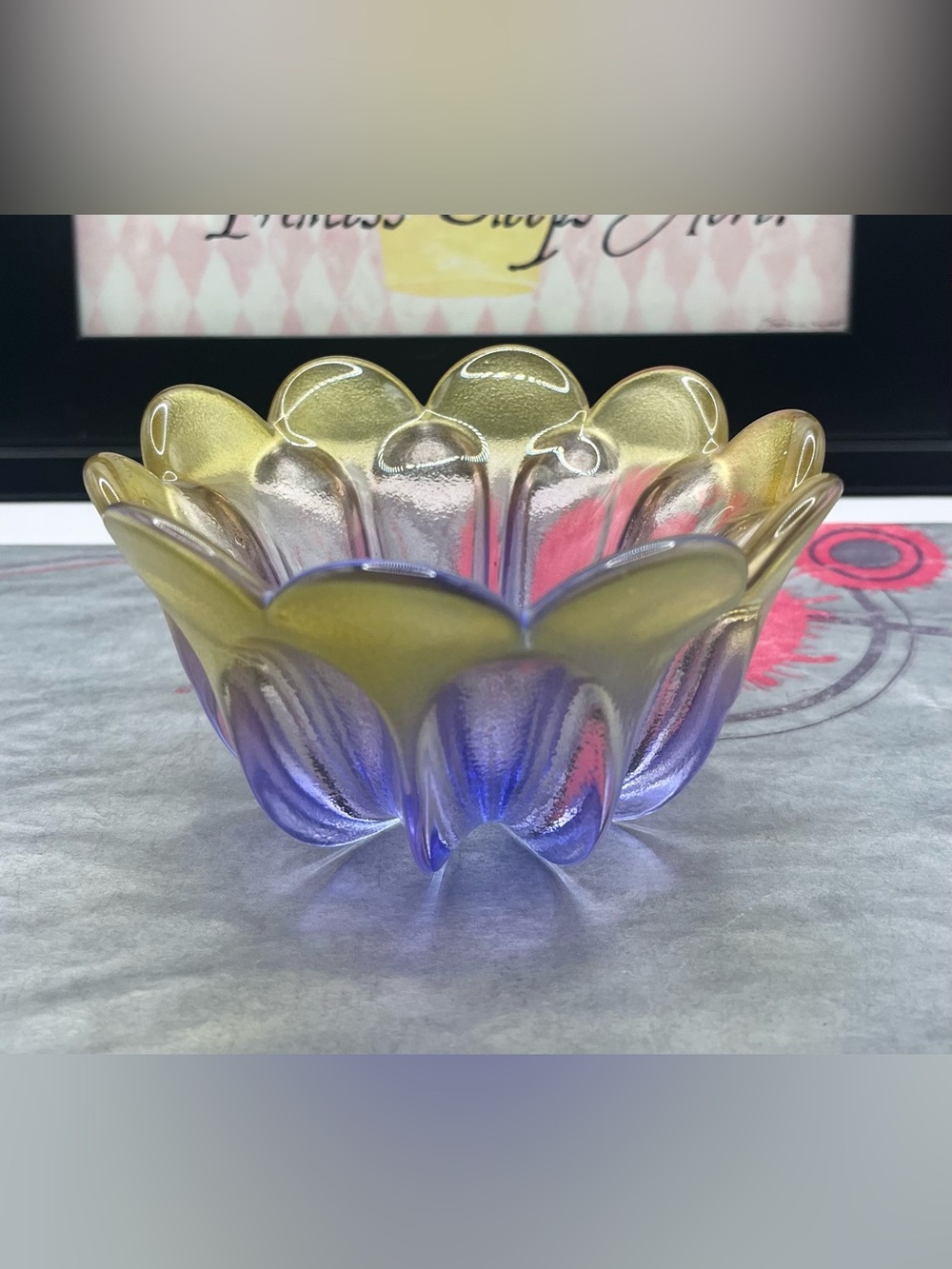 Waltherglas Marrakech Glass Scalloped Petal Bowl in Gold and Purple